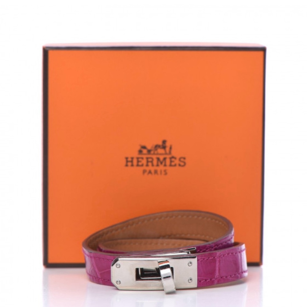 Hermes Shinny alligator Kelly double your bracelet S Rose